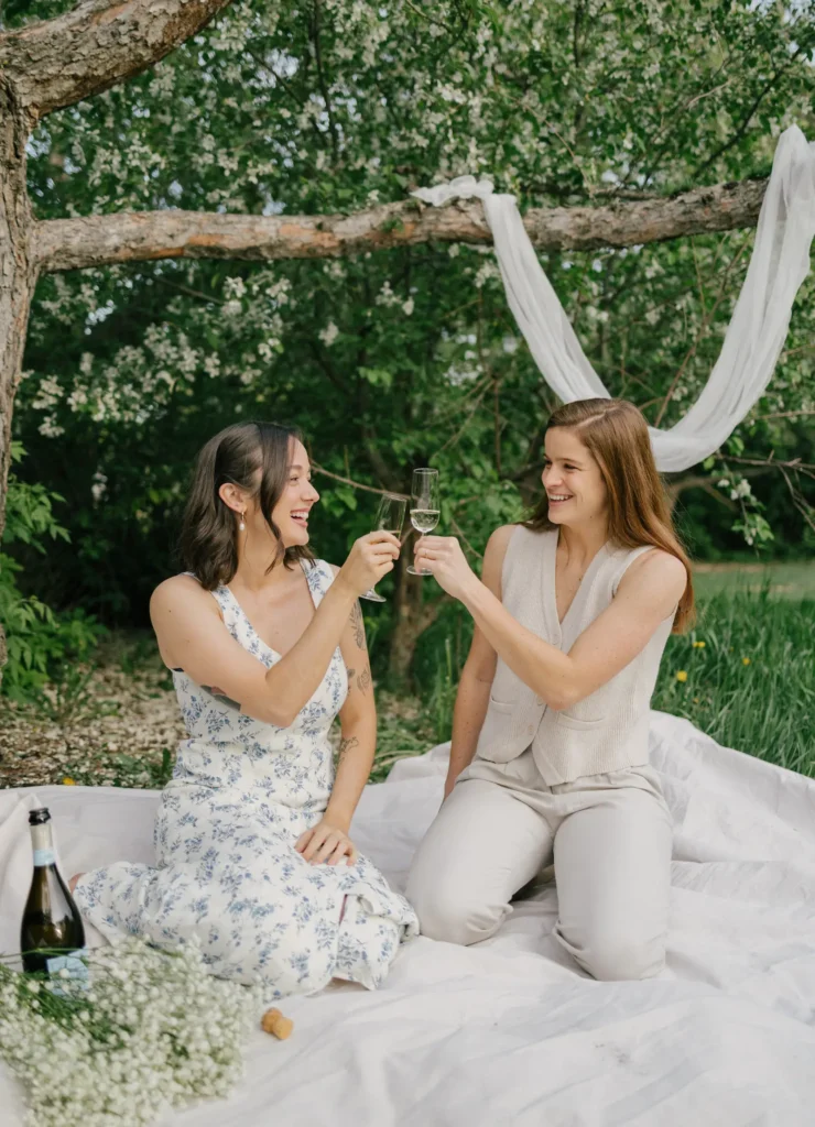 two women in a styled wedding shoot 